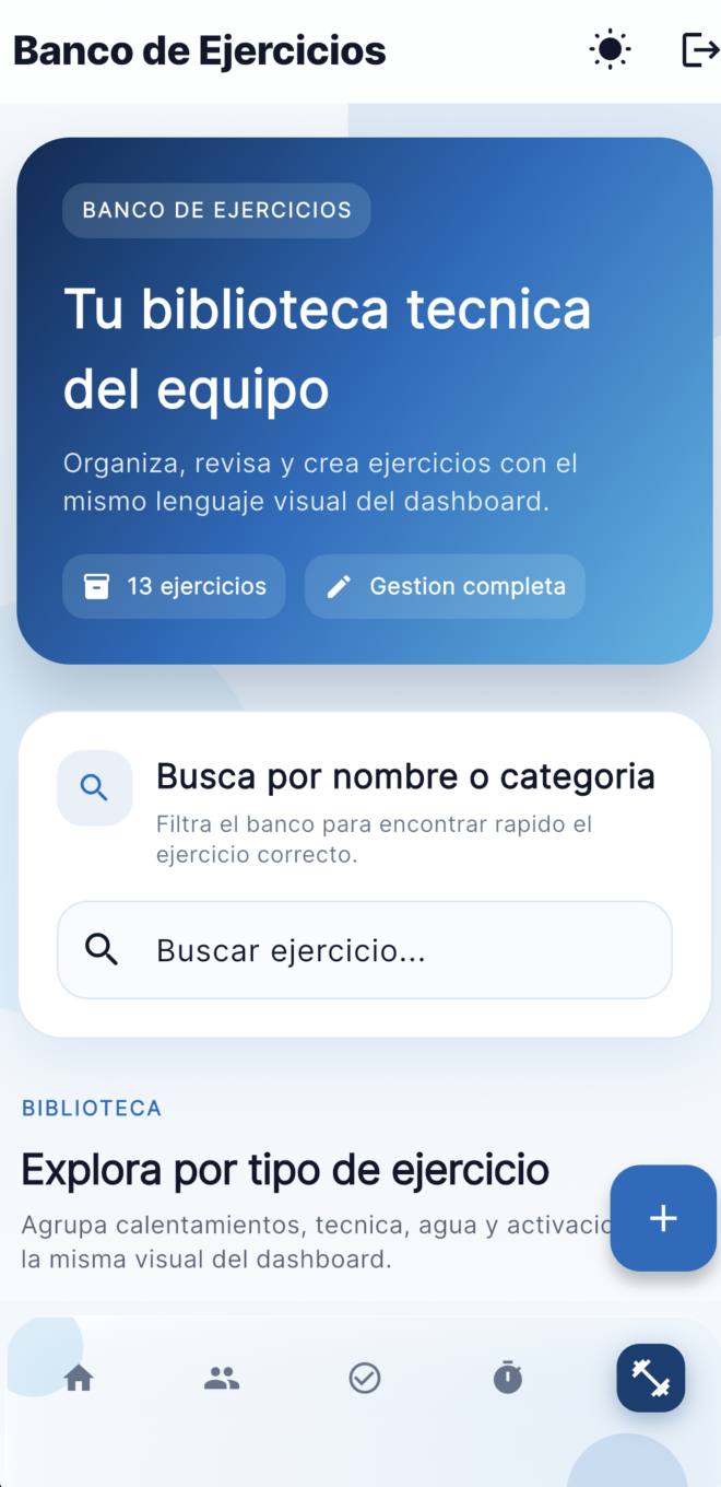 Pantalla Swimmers: Banco de ejercicios